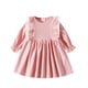 thumbnail image 1 of Vestido de manga larga con cuello redondo para niña, color liso, cuello redondo, manga A, con volantes, para bebés y niños pequeños, vestido informal de poliéster para niña., 1 of 8