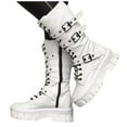 thumbnail image 1 of Dakaela Black Platform Goth Boots for Women Buckle Combat Mid Calf Boot Side Zipper Motorcycle Riding Biker Booties White 9, 1 of 5