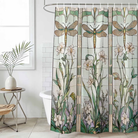 Vintage Dragonfly Waterproof Fabric Shower Curtain,Botanical Teal Spring Summer Waterproof Fabric Shower Curtain for Bathroom Curtains Bathtubs Hotel Shower Curtains with 12 Hooks Stall 48x72in