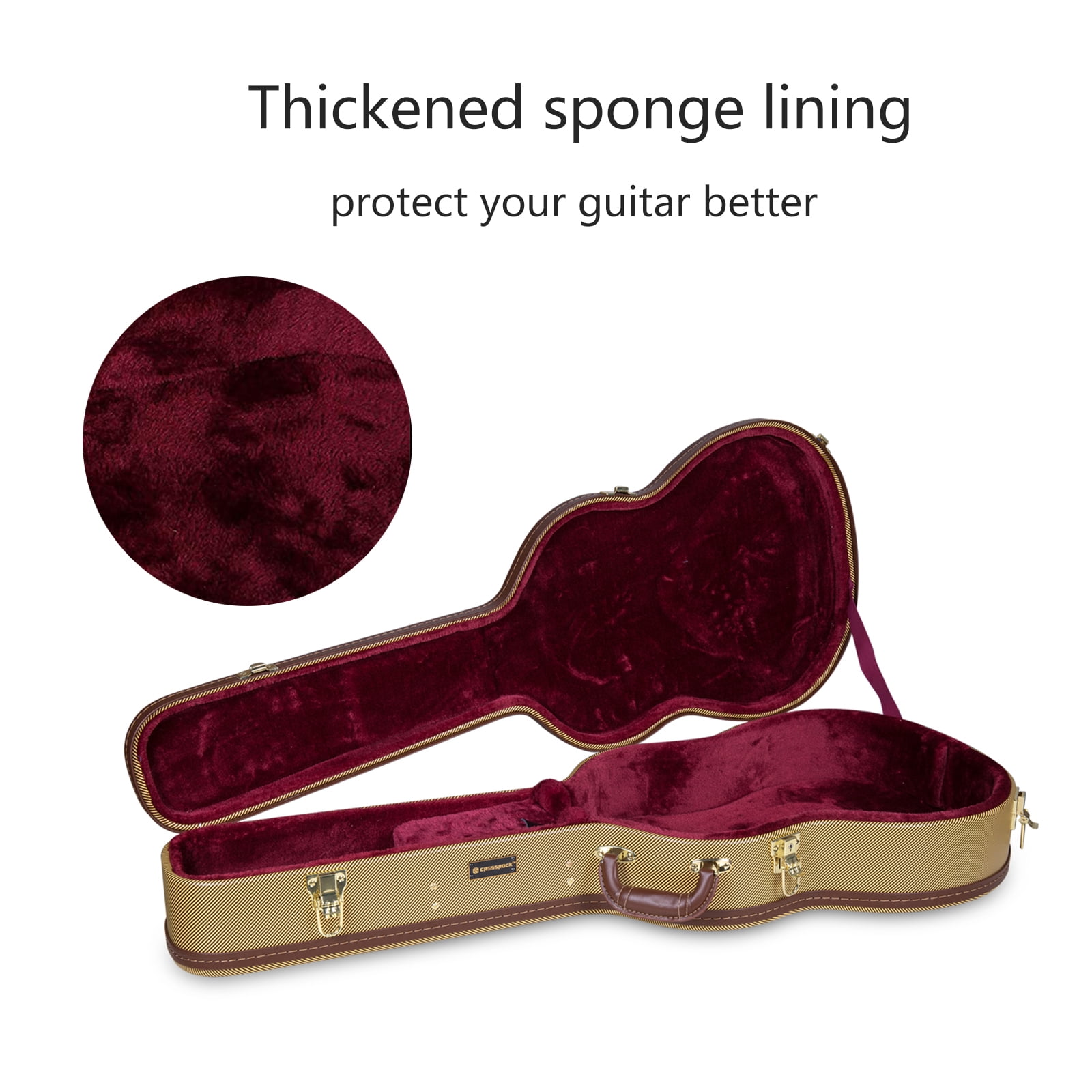 Crossrock Hard-Shell Wooden Case-Fits 4/4 Classical Nylon String Acoustic Guitars-Stainless Steel Latches, Sponge Lining, Metal Feet, Storage Space-Vinyl Tweed