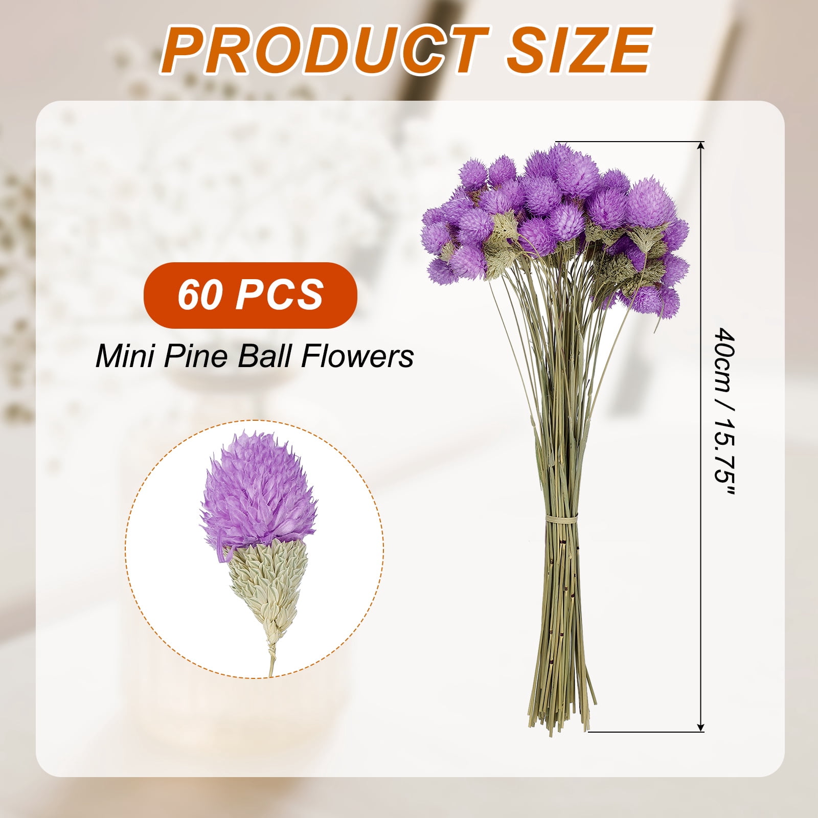 Uxcell Dried Flowers for Vase, Mini Pine Ball Flowers Natural Bouquet Purple