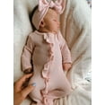thumbnail image 3 of HWJAD Baby Girls Knit Footies Newborn Zip Up Onesie Romper Ruffles Infant Long Sleeve Jumpsuit Headband Clothes, 3 of 8