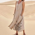 thumbnail image 2 of Xcmzpl Robe d'Été en Coton et Lin pour Femmes Sans Manches Décontractée Ample Robe Débardeur Grande Taille Bohème à Imprimé Floral Midi Robes de Plage avec Poches, 2 of 6