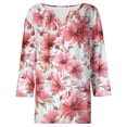 thumbnail image 3 of PuLe Women's Top Women's Casual 3/4 Sleeve T-Shirts Trendy 2024 Floral Gradient Graphic Blouses Casual V Neck Tops Work Tees Blouses, 3 of 4