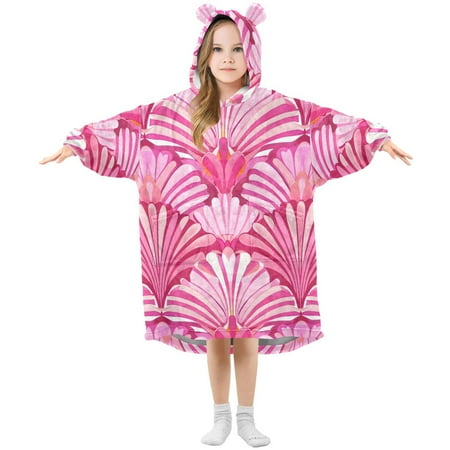 

joogoo Wearable Blanket Hoodie for Kids Pink Abstract Shells Flannel Oversized Sweatshirt 3-14 Years M