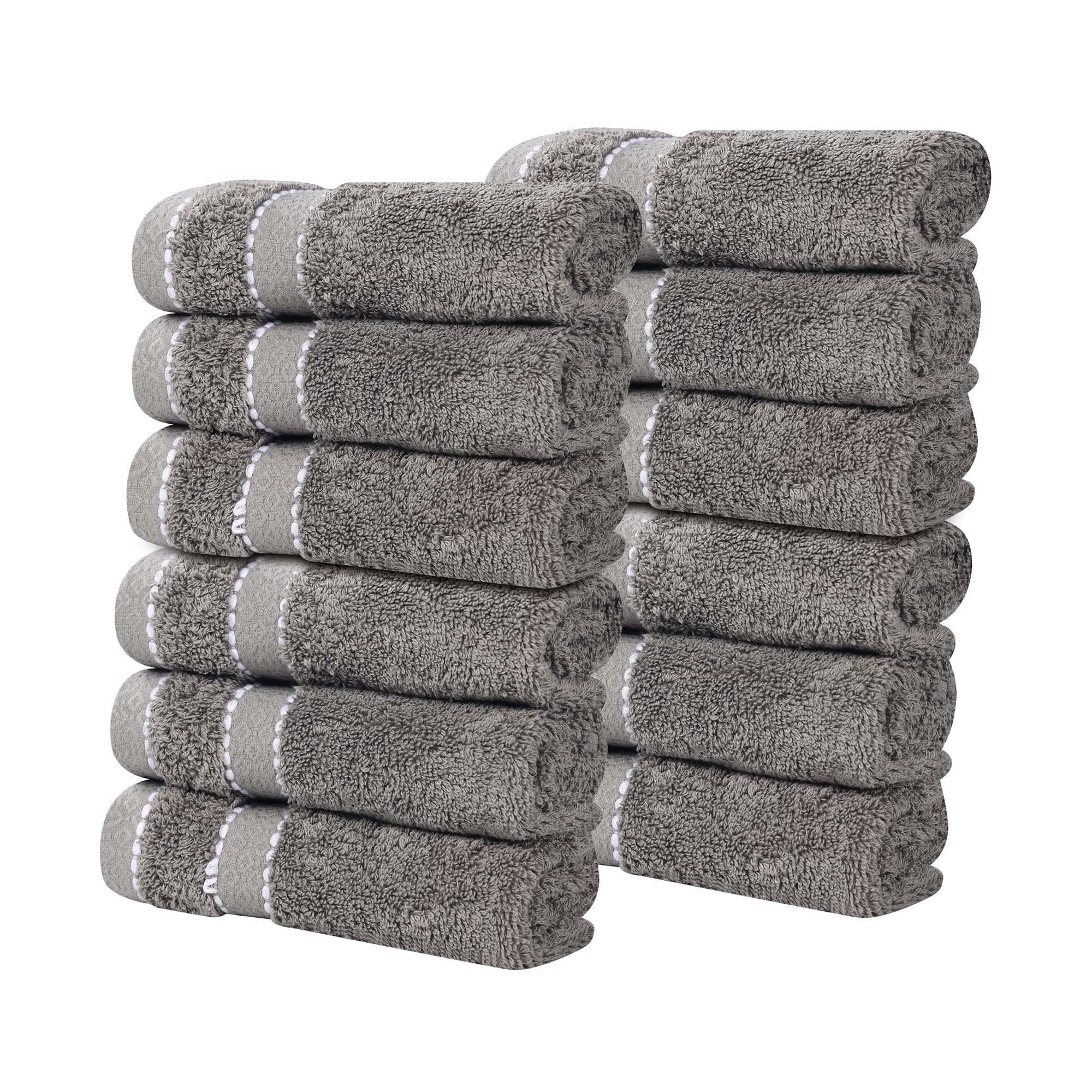 Superior Niles Giza Cotton 12 Piece Washcloth / Face Towel, Egypt Produced Soft Towels, Charcoal