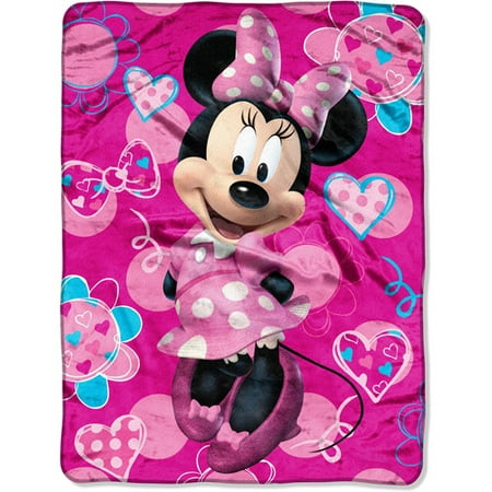 Minnie Mouse Flowers & Hearts 46x60 Micro Raschel Throw
