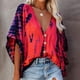 thumbnail image 5 of Blusa De Gasa Con Manga De Murciélago, Parte Superior De Gasa Teñida Anudada A Máquina, Cuello En V Profundo, Ajuste Holgado Para Compras Para Mujeres Para Vacaciones ZAQW M rojo, 5 of 5
