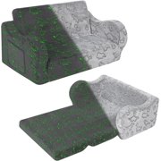 Kids Extra Wide Glow in The Dark Chairs for Toddler, 2-in-1 Toddler Soft Sherpa Couch Fold Out, Convertible Sofa to Lounger for Girls and Boys, Dark Grey