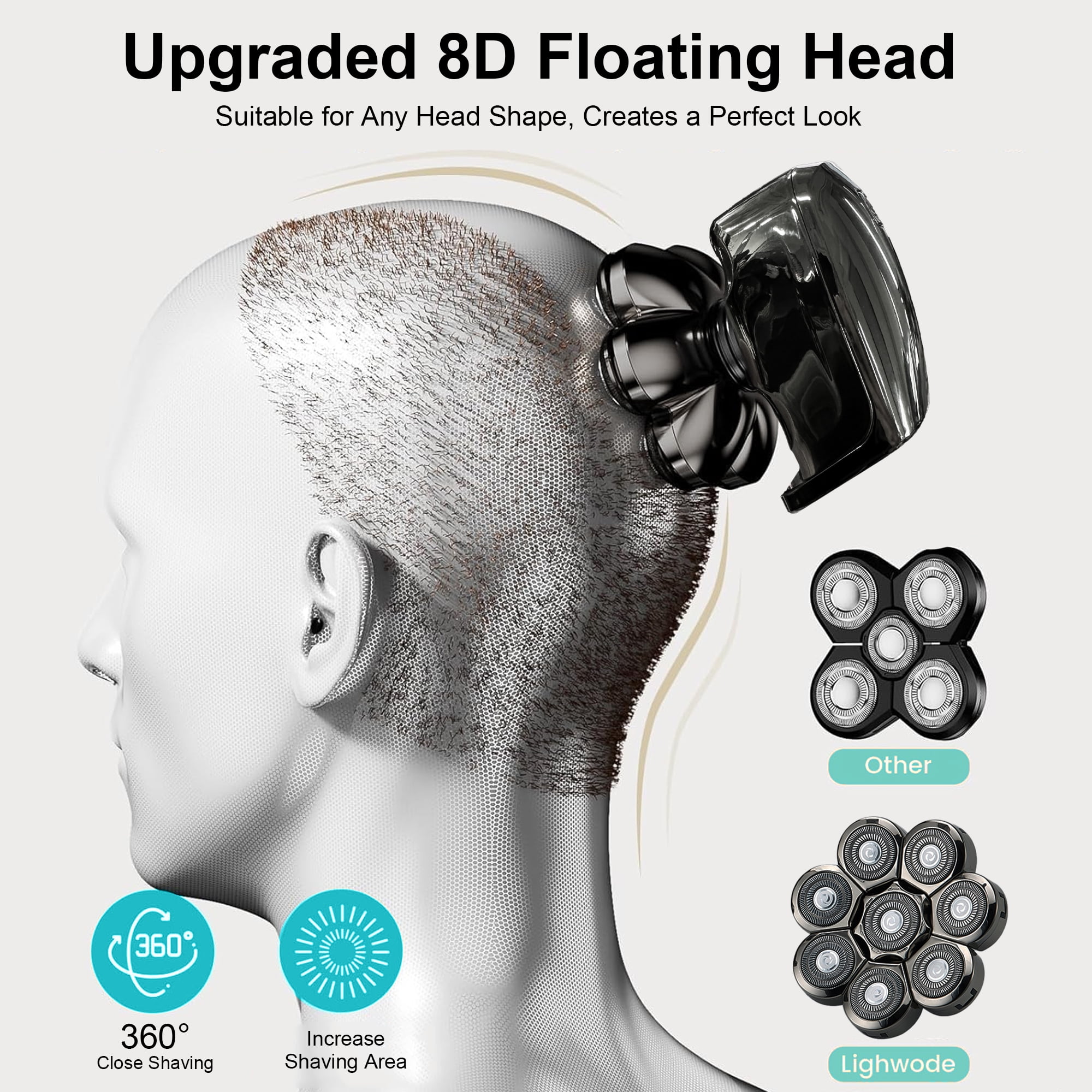 SweetLF Head Shavers for Bald Men, 8D Rotary Detachable Balder Shavers 6-in-1, IPX7 Waterproof Dry Wet Rechargeable Electric Razor Grooming Kit for Men