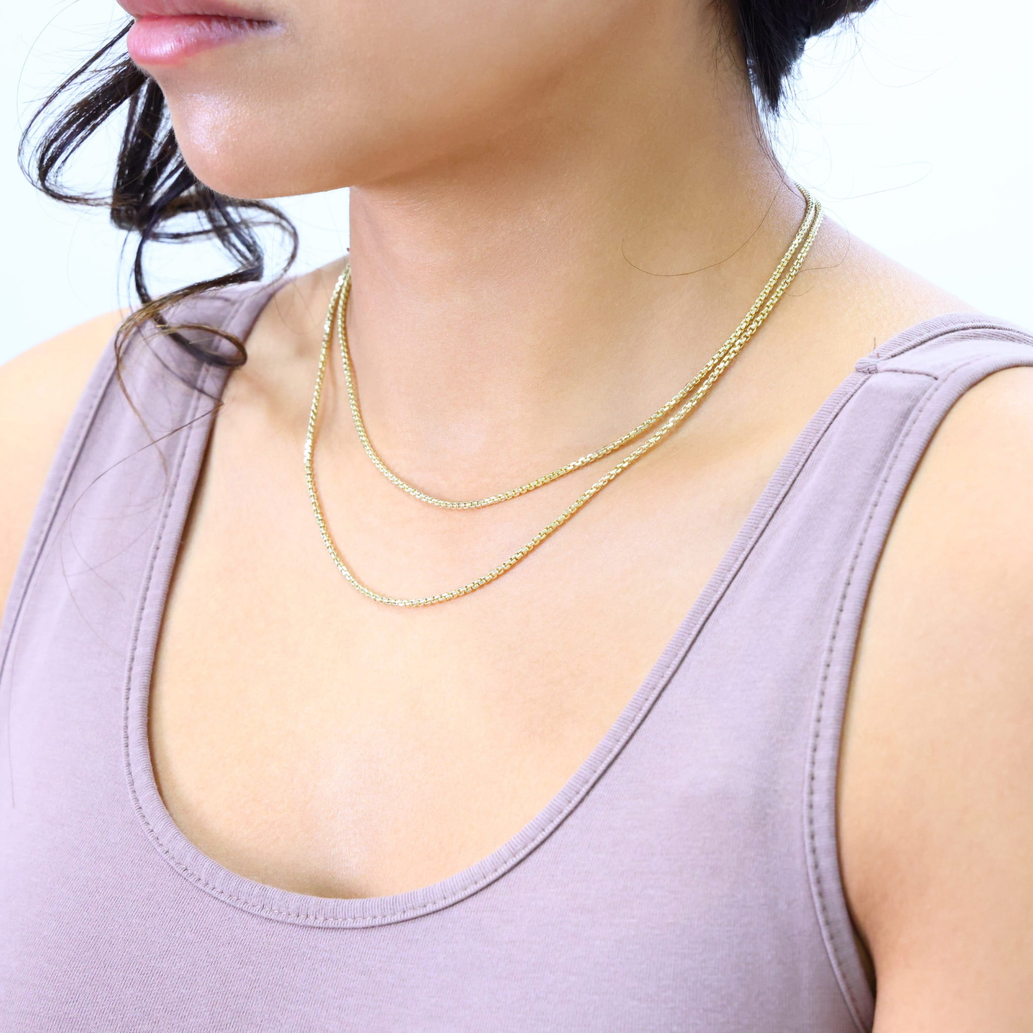 Nuragold 10K イエローゴールド 2mm ラウンドボックスチェーン ベネチアンリンクペンダントネックレス メンズ レディース ジュエリー 16インチ 18インチ 20イン