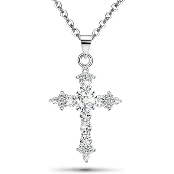 XBage Cross Necklace For Women White Gold Plated Sterling Silver Dainty Cross Pendant Necklaces Baptism Confirmation Jewelry Gifts For Her Wife Mom2177
