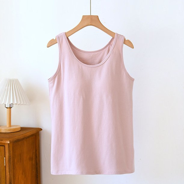 Camisón de manga corta para mujer, de algodón, con cuello redondo, acolchado en el pecho, fino, sin mangas, para exteriores