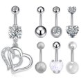 thumbnail image 1 of Dsseng 7Pcs Belly Button Ring 14G Shiny Belly Rings Silver Belly Button Piercing Navel Rings, 1 of 7