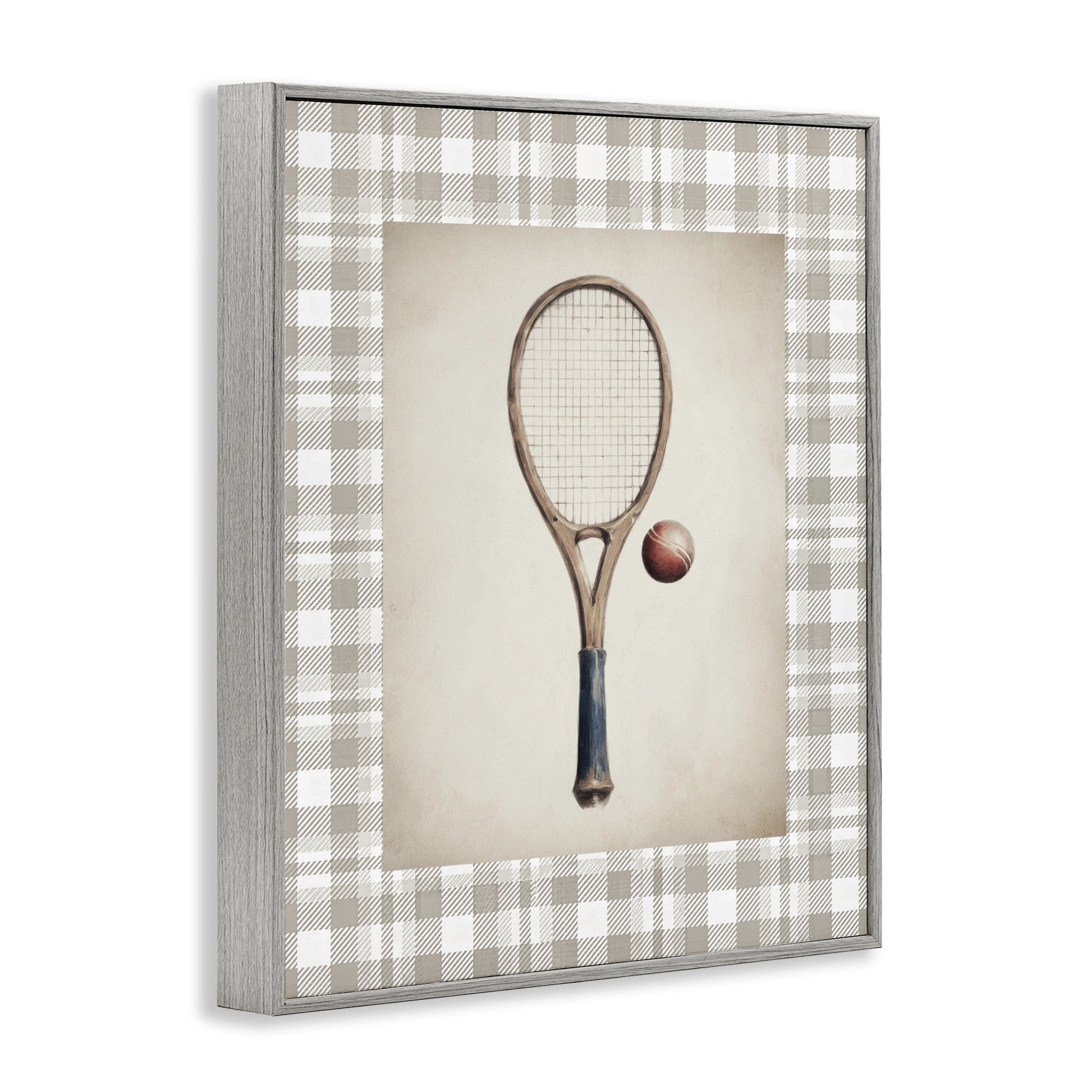 Stupell Industries Vintage Tennis Racket & Ball Gray Framed Giclee Art, design by Sisi and Seb