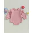 thumbnail image 3 of Baby Sweatshirt Romper 3 6 12 18M Ruffle Long Sleeve Round Neck Solid Color Bodysuit Infant Fall Outfit, 3 of 10