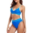 thumbnail image 2 of RELLECIGA Women's Criss-Cross 2 Piece Swimsuit Set V Neck Sexy Bikinis High Waisted Bathing Suits Color Block Blue Beach Swimwear Bikini Set, 2 of 6