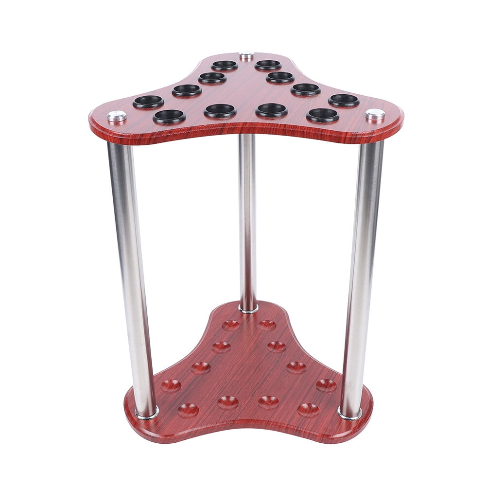 12 Holes Corner Stand Pool Cue Holder Triangle RED Floorstanding Pool Cue Rack with Plastic Protective Rings