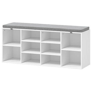 Shoe Storage Bench, 10 Cubbies Shoe Bench, Storage Entryway Bench with Removable Cushion, Space Saving Storage Shoe Rack Bench, 41 x 12 x 16.75 Inches