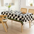 thumbnail image 3 of Nvzi Water Repellent Velvet Plush Tablecloth for Dining Table Geometric Print Dust Proof Washable Table Cloths (Black,55x71), 3 of 5