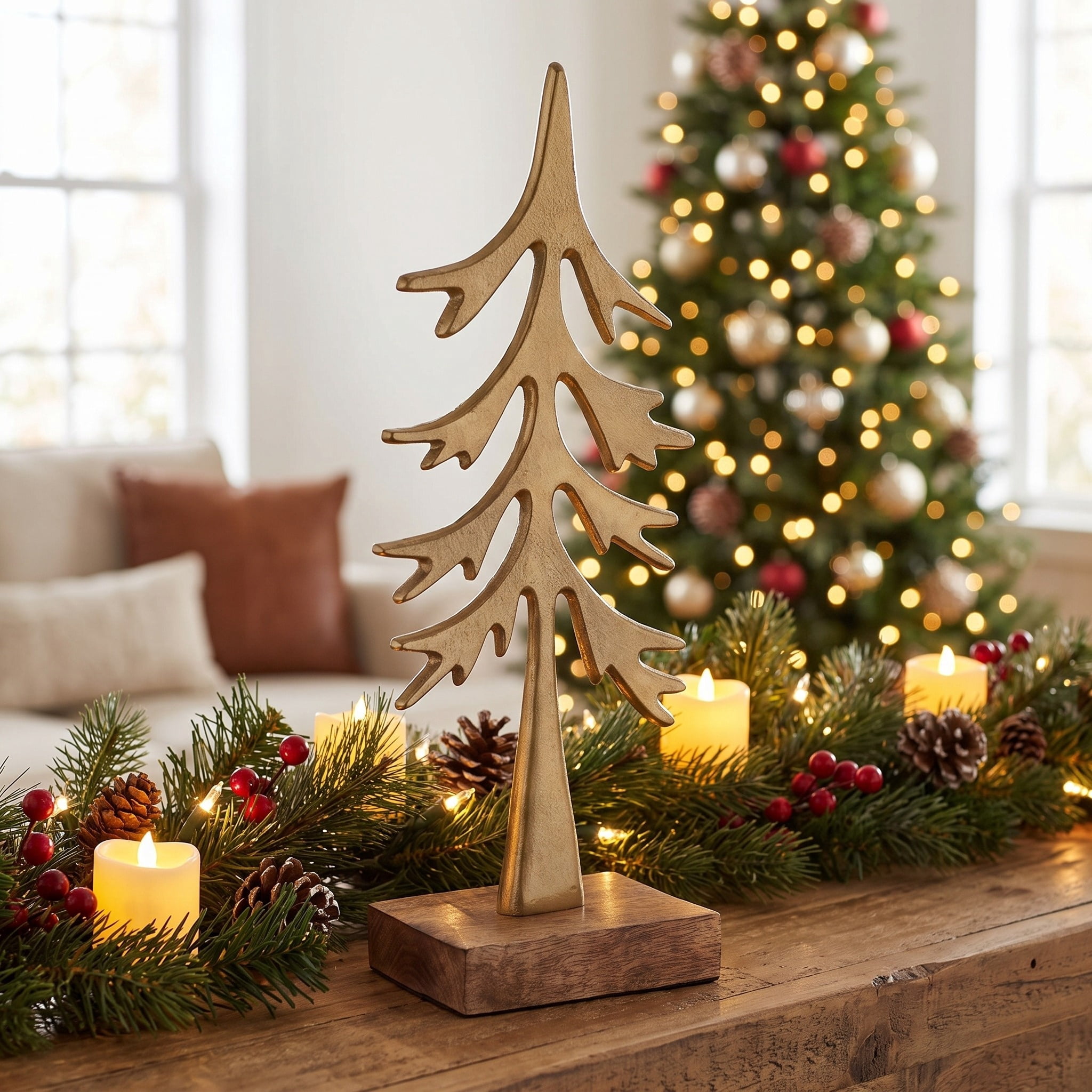 Large Metal Tree Christmas Decoration, Rustic Brass, 12.5", by Holiday Time