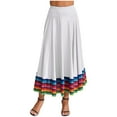 thumbnail image 2 of Aiihoo Womens Flamenco Ballroom Dance Folk Dancing Colorful Stripe Hem Skirt White 87cm XXL, 2 of 5