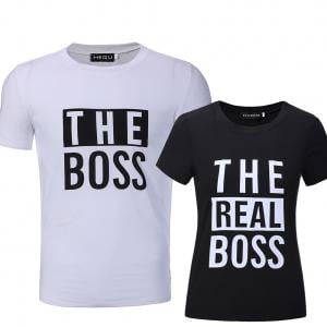 Fancyleo The Boss and The Real Boss Best Couple T-Shirts Anniversary Newlywed Matching Set Tops Valentines