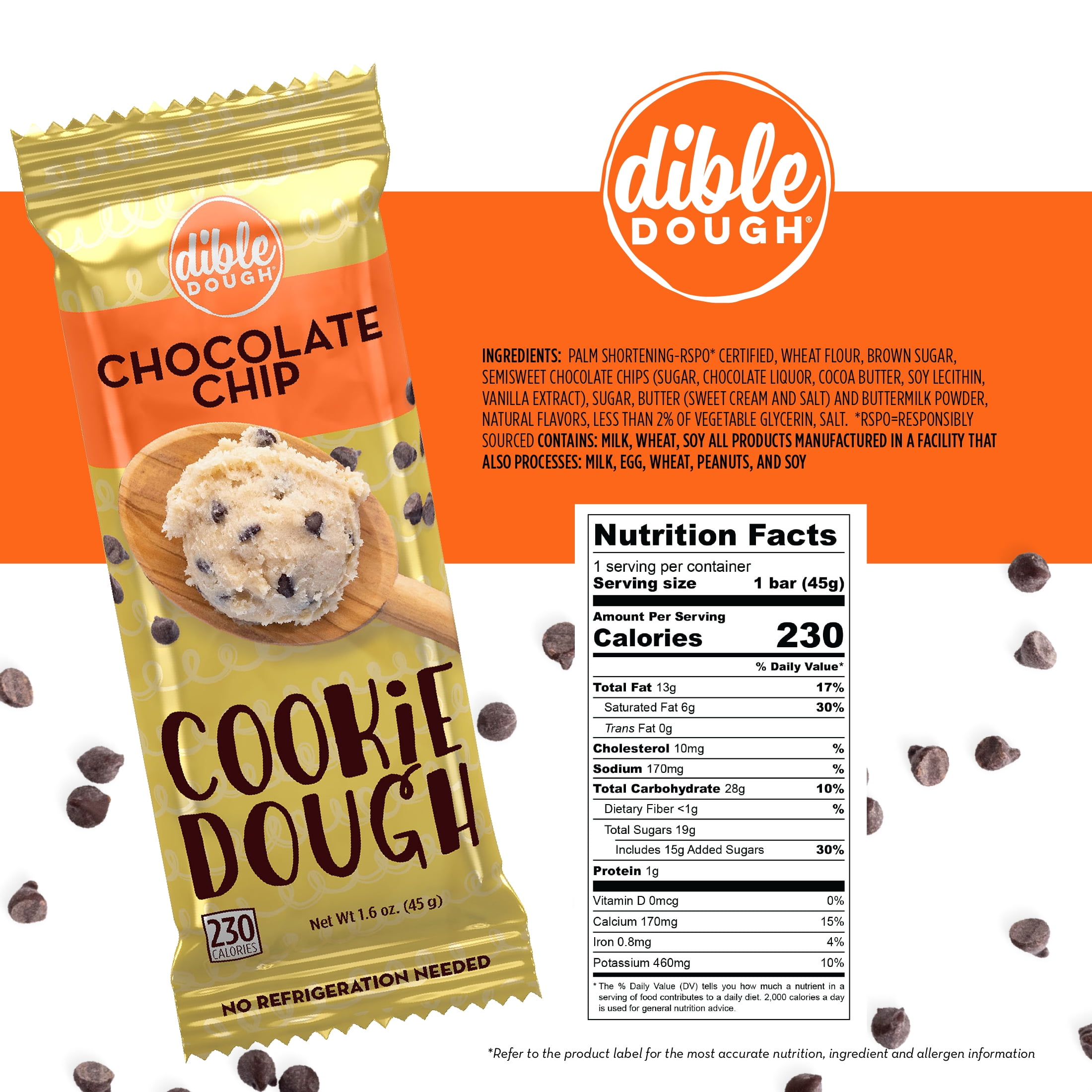 Dible Dough Chocolate Chip Edible Cookie Dough Bar