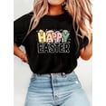 thumbnail image 1 of T-Shirt Graphique "Joyeuses Pâques" pour Femmes - Tee-Shirt Noir Décontracté avec Ufs Colorés et Lapins, Manches Courtes, Col Rond, Lavable en Machine, Tenue Décontractéedesign Espiègleour Asymétrique pour Adulte, Homme, W, 1 of 6