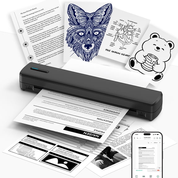 SWIFINT D810 Portable Printer for Travel, Bluetooth Inkless Thermal Printer, US Letter & A4, iOS/Android Phone & USB Laptop, Black.