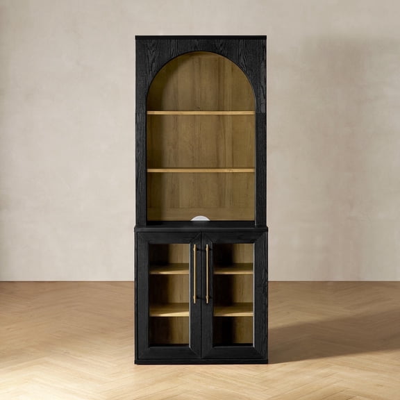 Mopio Blake Storage Cabinet with Hutch, Sideboard Buffet Cabinet with Storage, Kitchen Pantry Cabinet, Coffee Bar Station, Trophy Display Case, Display Cabinet for Living Room (Acrylic, Black)