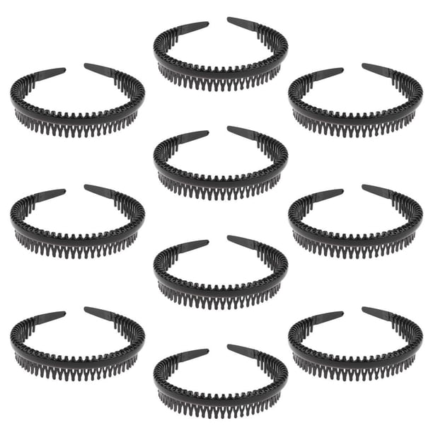 10 diademas con peine para dientes, diademas antideslizantes y rígidas, accesorios para el cabello para niñas, mujeres y mujeres (negro)