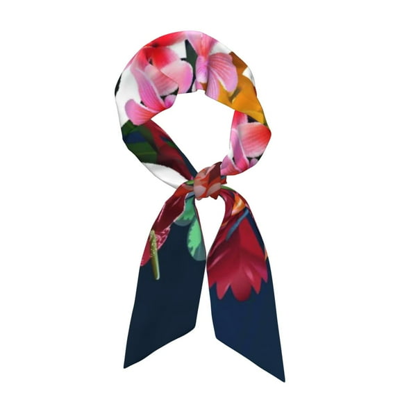 Xecao Summer Birds and Flowers Pattern Large Satin Head Scarf - Satin Hair Scarves Silk Bandana Scarf Headscarf Silk Feeling Scarf for Women