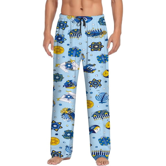 Men's pajama pants with Hanukkah theme pattern, soft home pajama pants, casual and comfortable loose fit pajama pants, elastic waistband, the ideal gift for birthdays and holidays.