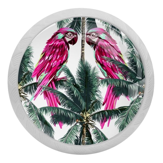 4PCS Round Parrot Cabinet Fluorescence Knob Glowing in the Dark Furniture Drawer Pulls Handle with Screws