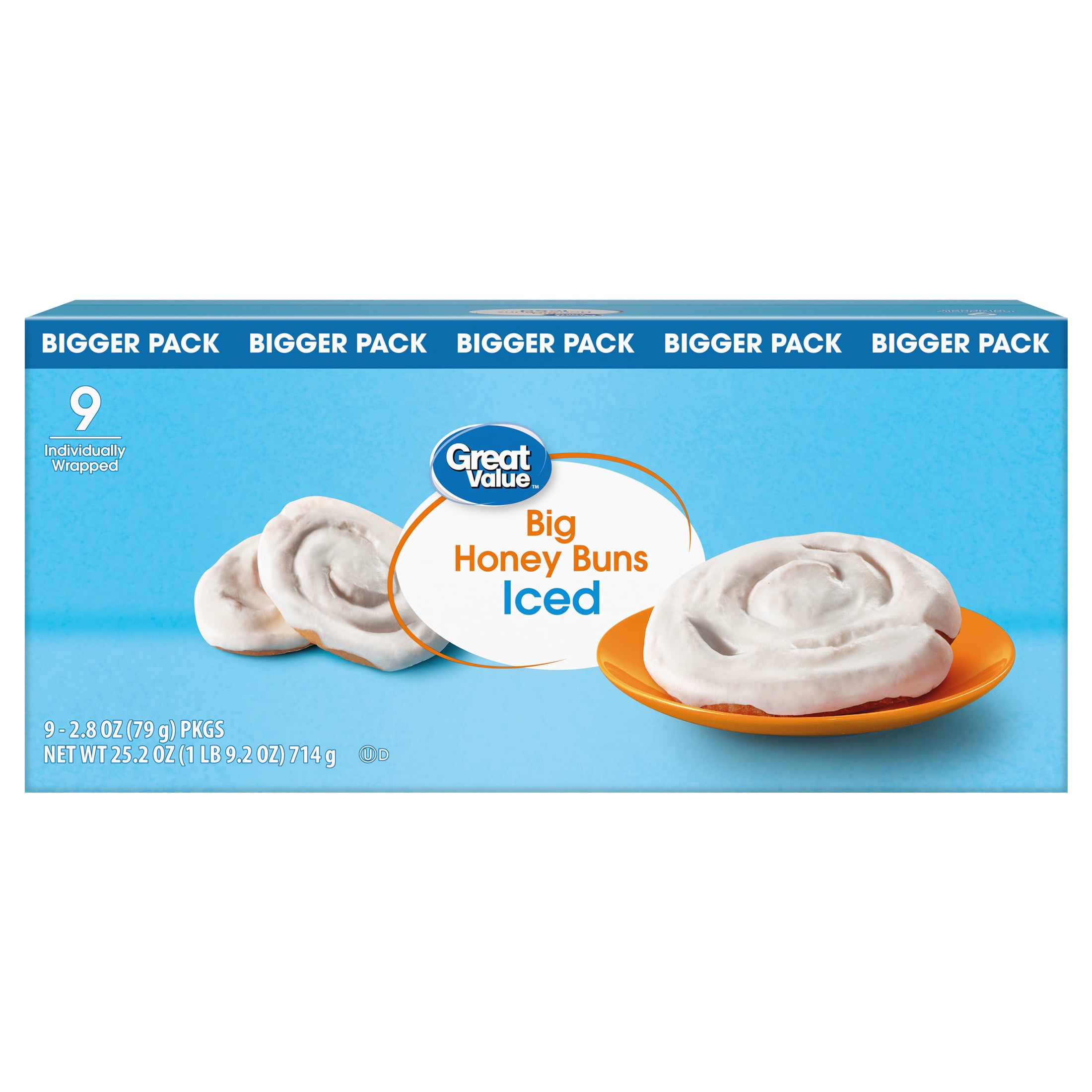 Great Value Big Iced Honey Buns, 2.8 oz, 9 Count