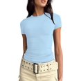 thumbnail image 1 of LAICAIW T-Shirt Court à Manches Courtes pour Femmes, Basique, Ajustement Solide, Col Rond, Sortie, Yoga Décontracté, 1 of 4