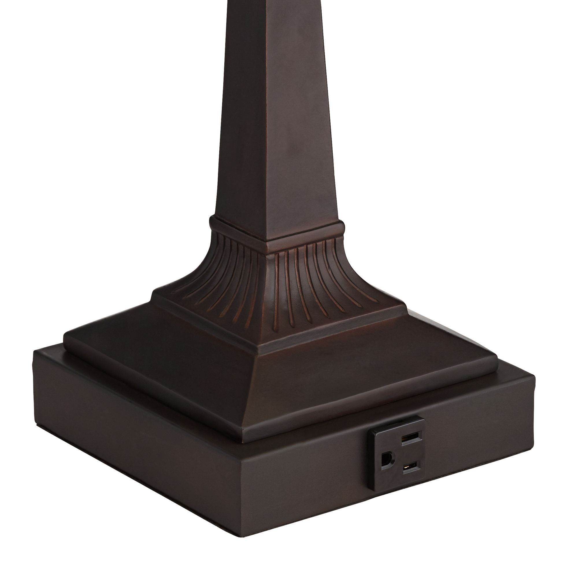 Robert Louis Tiffany Traditional Piano Banker Desk Table Lamp 17" High with AC Power Outlet Bronze Floral Art Glass Bedroom Office