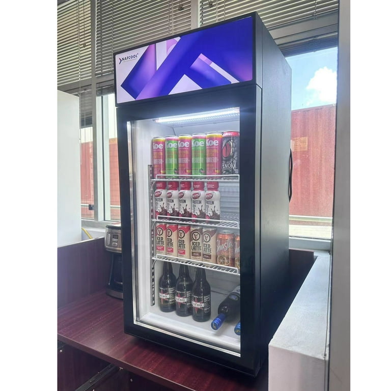 NAFCOOL 200 Can 3 Cu ft Mini Commercial Refrigerator Small Beverage Refrigerator Cooler Glass Door Display Fridge