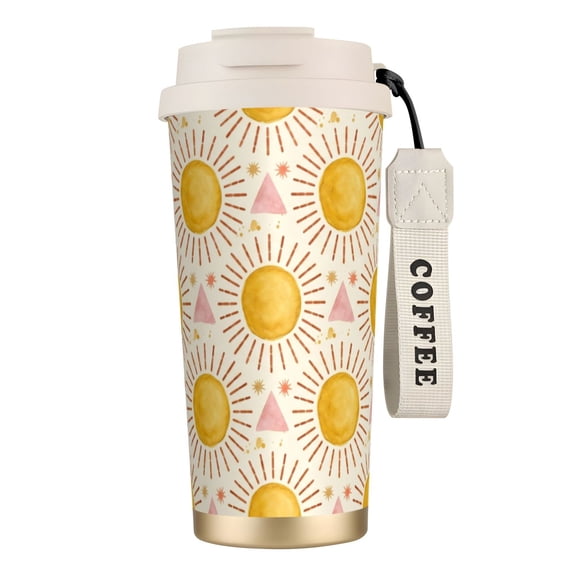 Sun Coffee Mug, 18oz Leak-proof Retro Sunburst Tumbler with Lid, Bohemian Style Travel Coffee Cup for Her, Holiday Party Gift Supplies