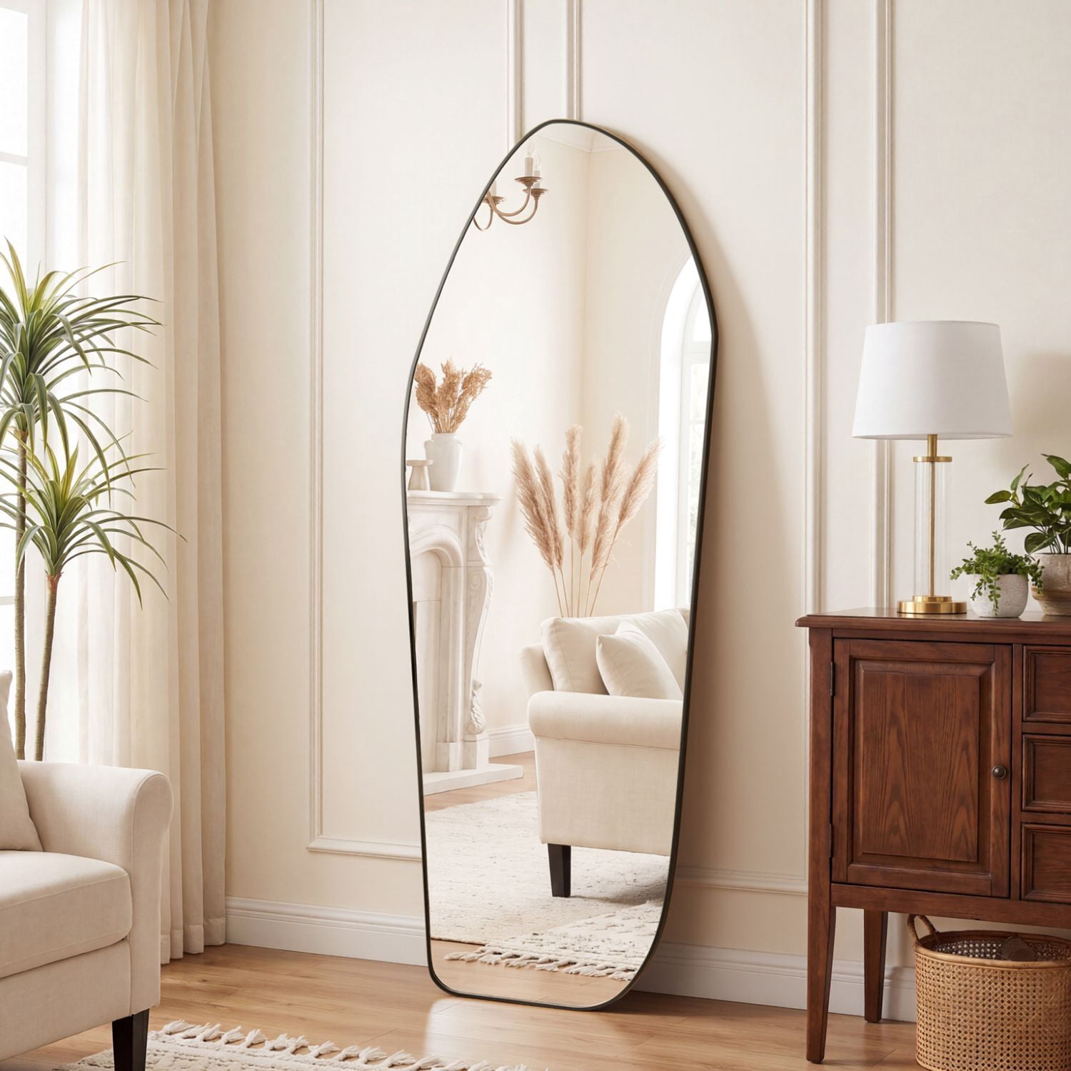 Easy4Home 69"x25" Irregular Full Length Mirror Decorative Standing Floor Mirror Wall Mounted, Black