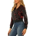 thumbnail image 4 of INSPIRE CHIC Women's Sequin Party Long Sleeve Zipper Up Cropped Bomber Jacket XS Red, 4 of 8