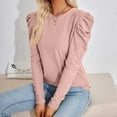 thumbnail image 5 of WREESH Womens Fashion Dressy Tops Solid Color Jacquards Round -Neck Long Sleeve Loose T-Shirt Pullover Hot Pink, 5 of 7