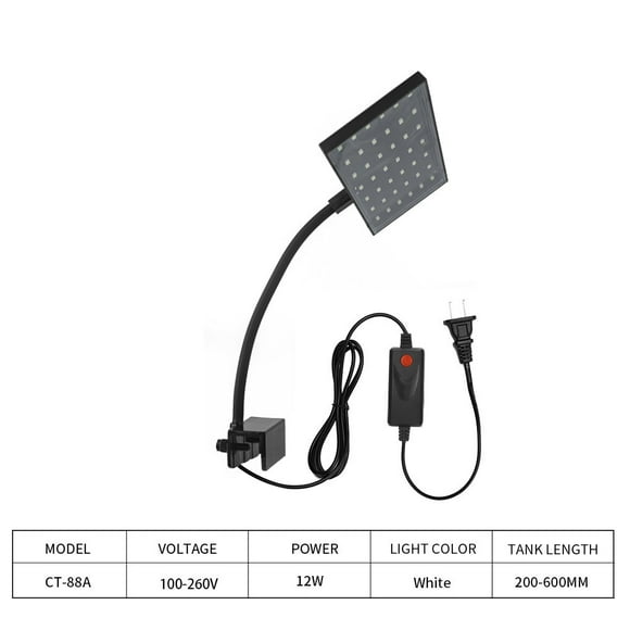 yeacher Lumière d'Aquarium LED Réglable pour Petits à Moyens Réservoirs, Lampe de Croissance des Algues à Haute Luminosité avec Design Flexible, Prise US CT-88A, Noir