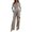 Gray, variant on Women's Elegant 2 Piece Outfit, Solid Color V-Neck Long Sleeve Drawstring Irregular Top and Wide Leg Pants