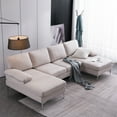 thumbnail image 3 of U-Shaped Sectional Sofa, 110 Inches Modern Linen Upholstered Sofa Couch with Chaise and Padded Cushion Seats, Convertible Modular Sofa with Metal Legs Accent Sofa for Living Room Apartment, Beige, 3 of 7