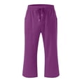 thumbnail image 3 of Cotton Linen Capri Pants Kids Boys Girls Wide Leg Capris Pocket Drawstring Straight Trousers 5T, 3 of 5