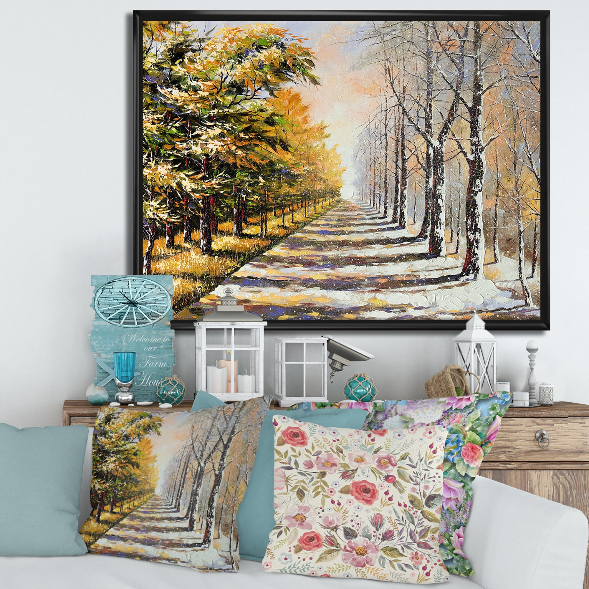 Designart 'Allegory On Theme Autumn and Winter' Traditional Framed Canvas Wall Art Print
