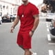 thumbnail image 3 of Conjuntos básicos de camiseta y pantalones cortos, trajes deportivos sencillos informales, chándal elegante Kpop para gimnasio elástico 5xl, ropa de lujo para hombres, parte superior holgada para homb, 3 of 5