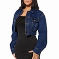thumbnail image 3 of Veste pour Femmes Mode Automne Cardigan à Boutons Manches Longues Courtes Veste à Fermeture Éclair Bleu Foncé S, 3 of 9